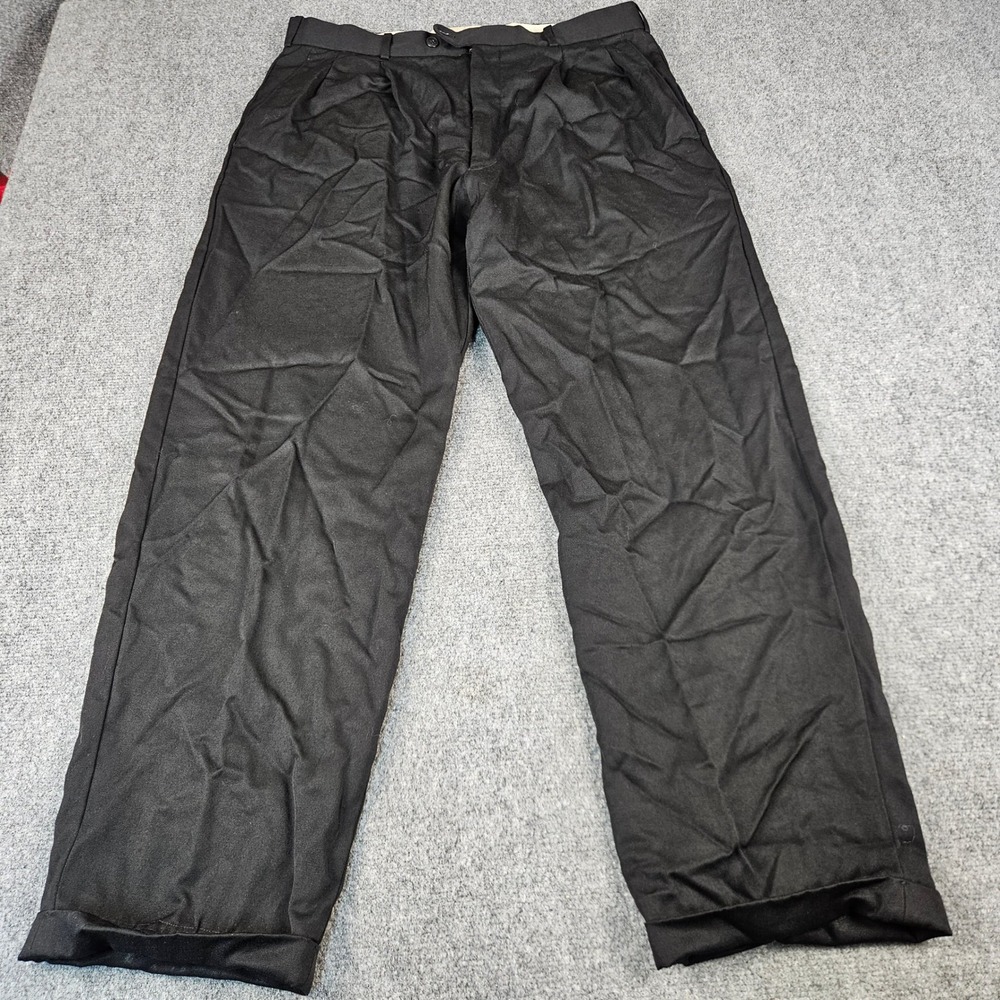 Feldini Mens Black 100%‎ Wool Pleated Cuffed Dress Pants Trousers